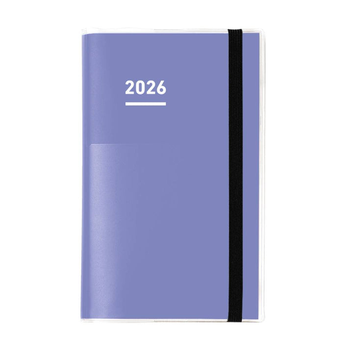 A Kokuyo Jibun Techo First Kit 2025 B6 Mini Slim in soft purple, with an elegant matte PVC cover and pen holder. Comes with DIARY, LIFE, and IDEA notebooks designed for organization, memories, and creativity.