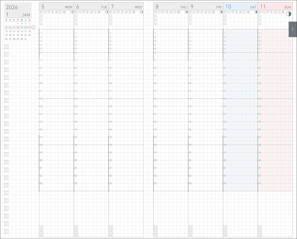 Jibun Techo Lite 2026 A5 Slim Diary featuring a soft-touch polyurethane cover, available in a selection of muted, calming colors that feel as good as they look. 