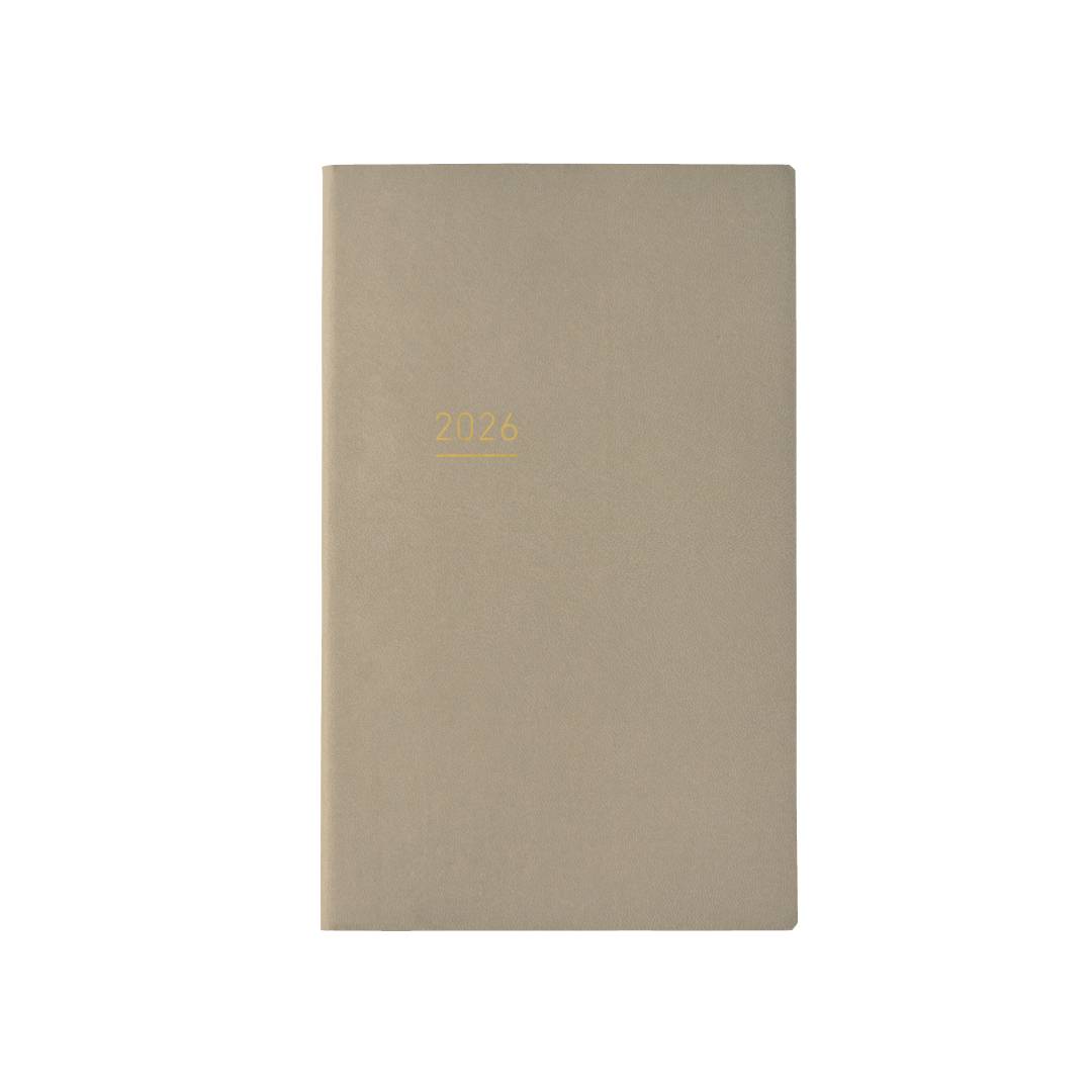 Jibun Techo Lite 2026 A5 Slim Diary in Beige featuring a soft-touch polyurethane cover, available in a selection of muted, calming colors that feel as good as they look. 