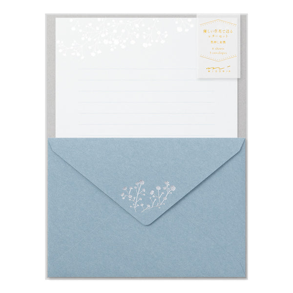 Midori Letter Set 508 Foil-stamped Envelopes Gypsophila / Baby’s Breath — front view