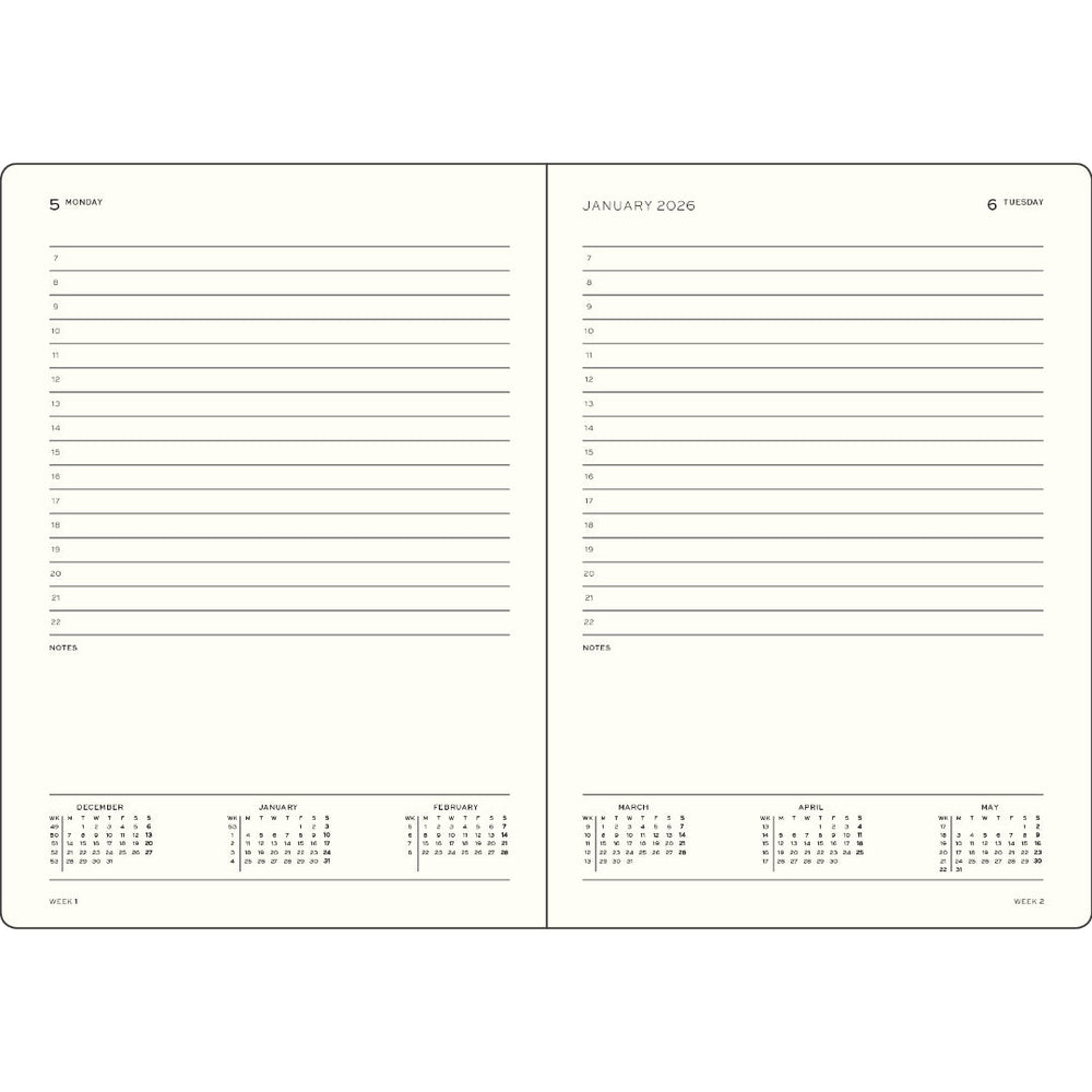 Leuchtturm1917 A5 Daily Planner 2027 (ruled) – inside two-page spread with calendar and notes