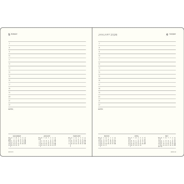 Leuchtturm1917 A5 Daily Planner 2027 (ruled) – inside two-page spread with calendar and notes
