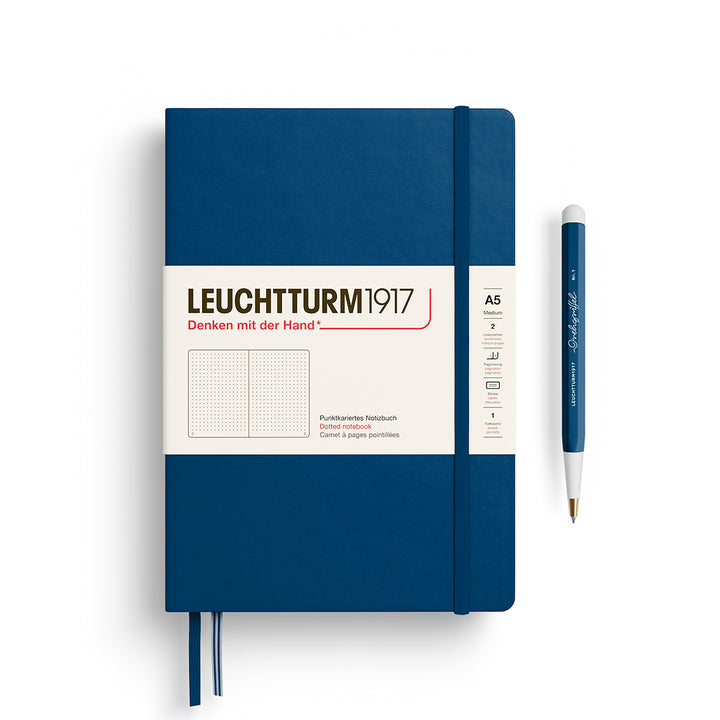 Leuchtturm1917 A5 Medium Hardcover Notebook in Indigo with dotted pages for journaling and planning.