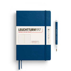 Leuchtturm1917 A5 Medium Hardcover Notebook in Indigo with dotted pages for journaling and planning.
