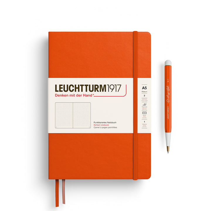 Leuchtturm1917 A5 Medium Hardcover Notebook in Pumpkin with dotted pages for journaling and planning