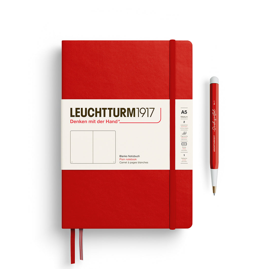 Leuchtturm1917 A5 Medium Hardcover Notebook in Cherry with plain pages – perfect for sketching and creative writing.