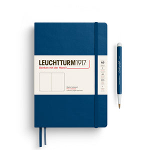 Leuchtturm1917 A5 Medium Hardcover Notebook in Indigo with plain pages for writing and creativity.