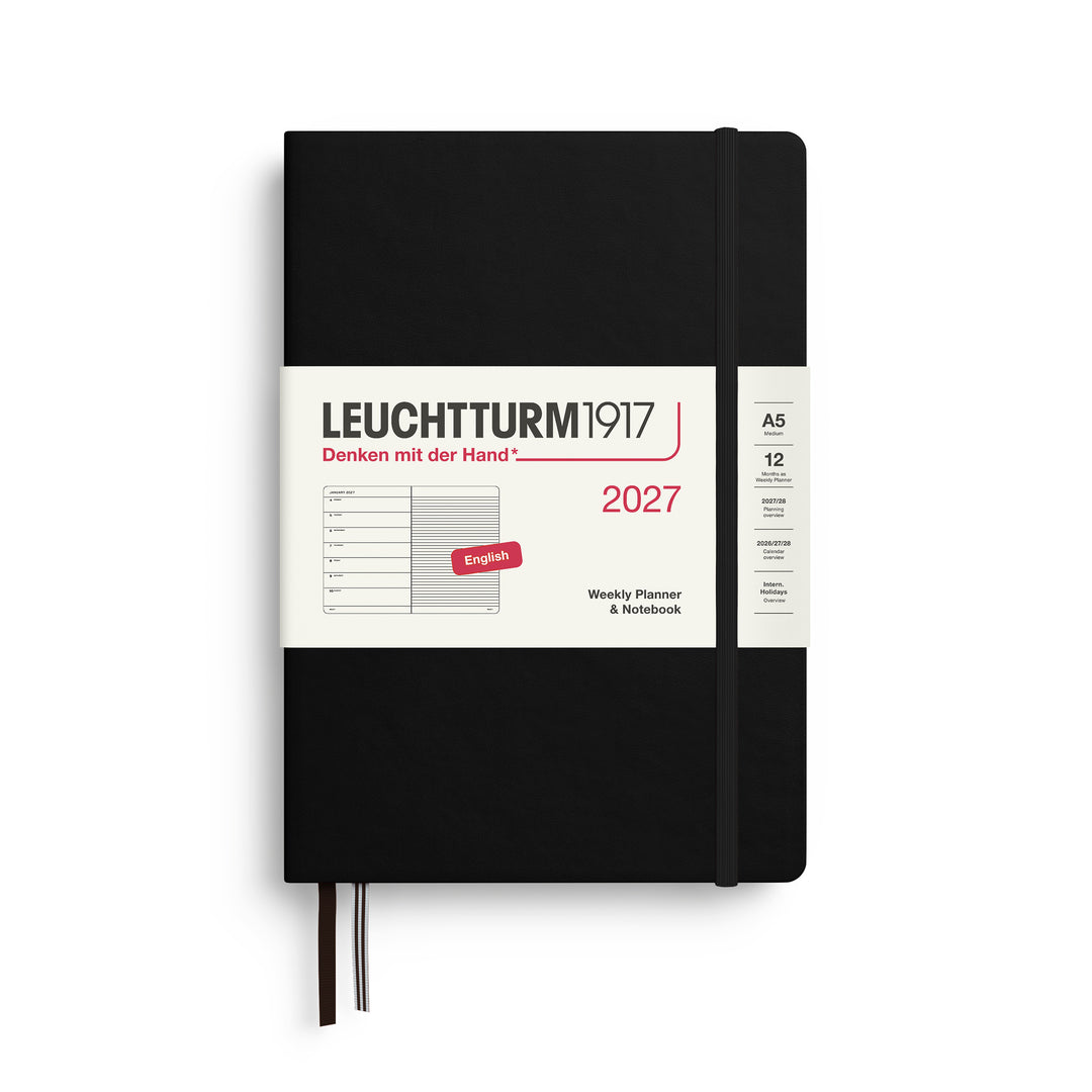 Leuchtturm1917 A5 Medium Weekly Planner &amp; Notebook 2027 - Black