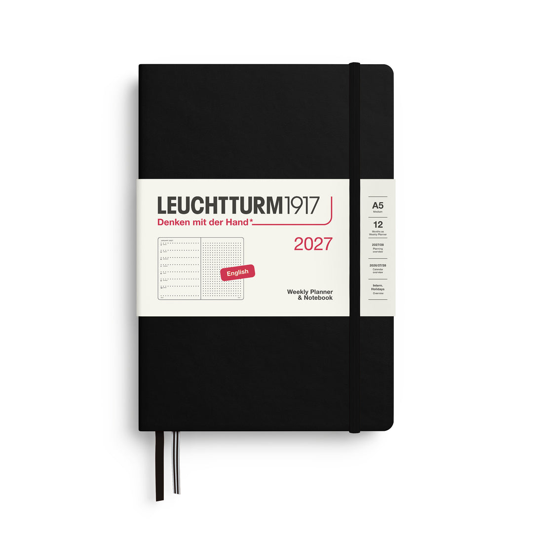 Leuchtturm1917 A5 Medium Weekly Planner &amp; Notebook 2027 - Dotted / Black