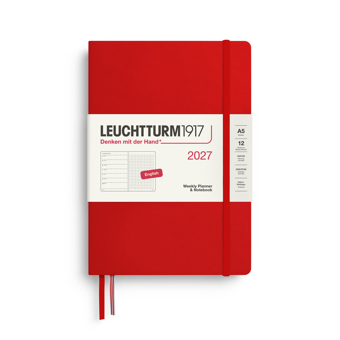 Leuchtturm1917 A5 Medium Weekly Planner &amp; Notebook 2027 - Dotted / Cherry