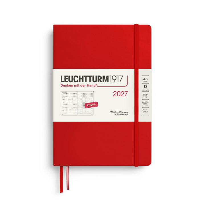 Leuchtturm1917 A5 Medium Weekly Planner &amp; Notebook 2027 - Dotted / Cherry