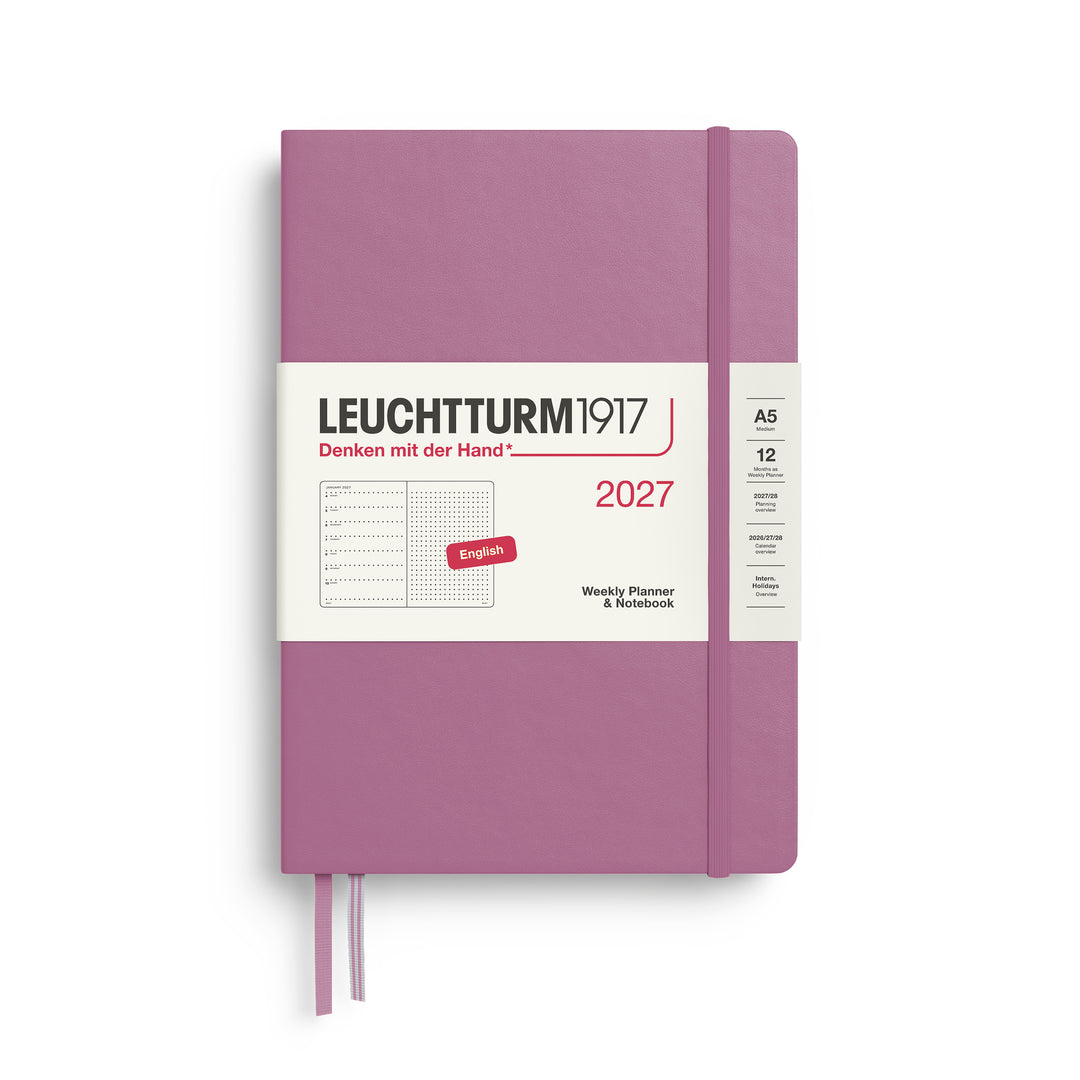 Leuchtturm1917 A5 Medium Weekly Planner &amp; Notebook 2027 - Dotted / Dusty Rose