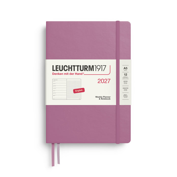 Leuchtturm1917 A5 Medium Weekly Planner &amp; Notebook 2027 - Dotted / Dusty Rose