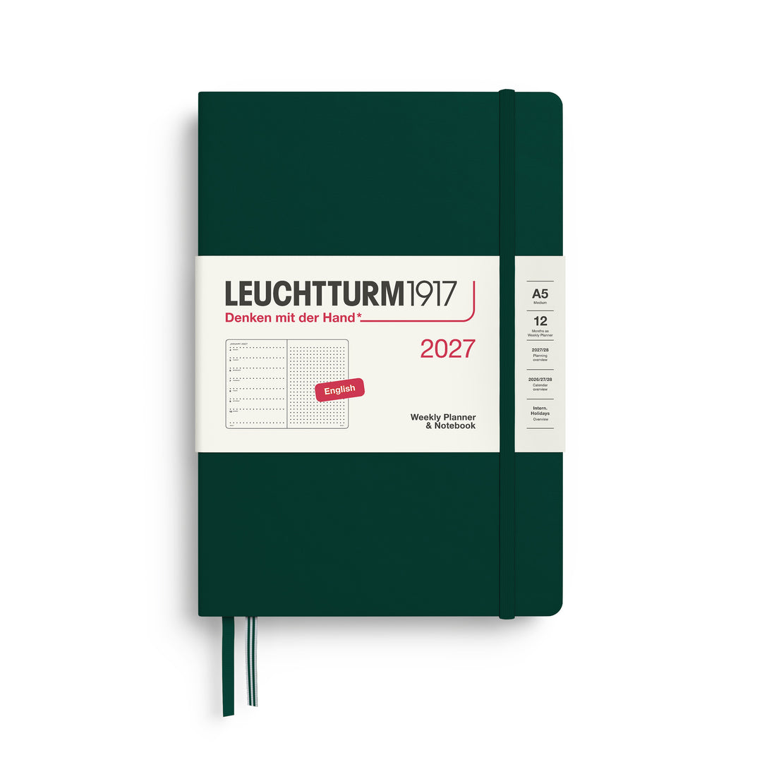 Leuchtturm1917 A5 Medium Weekly Planner &amp; Notebook 2027 - Dotted / Forest Green