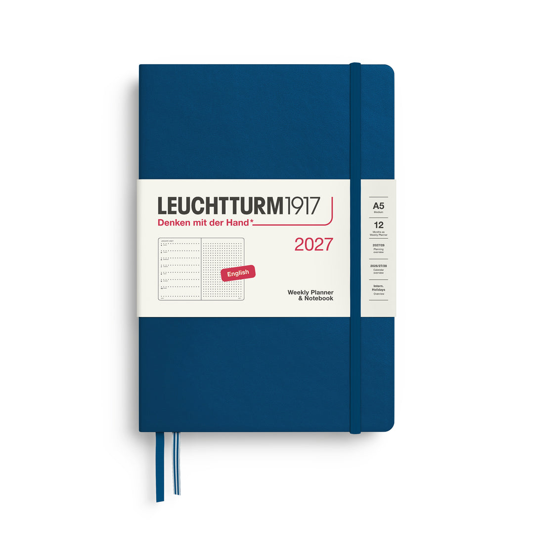 Leuchtturm1917 A5 Medium Weekly Planner &amp; Notebook 2027 - Dotted / Indigo