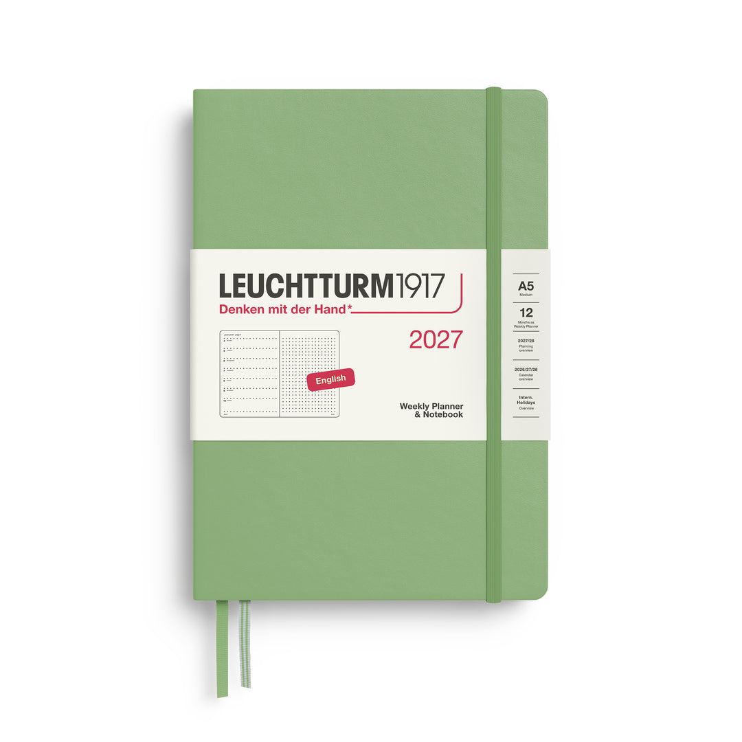 Leuchtturm1917 A5 Medium Weekly Planner &amp; Notebook 2027 - Dotted / Sage