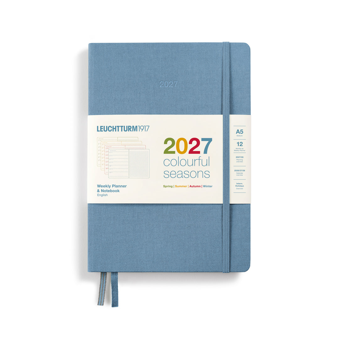 Leuchtturm1917 A5 Medium Weekly Planner &amp; Notebook 2027 Four Seasons Edition - Dotted / Ice Blue