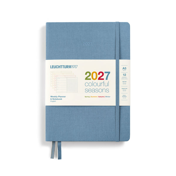 Leuchtturm1917 A5 Medium Weekly Planner & Notebook 2027 Four Seasons Edition - Dotted / Ice Blue