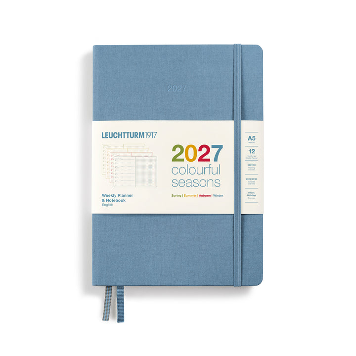Leuchtturm1917 A5 Medium Weekly Planner &amp; Notebook 2027 Four Seasons Edition - Dotted / Ice Blue