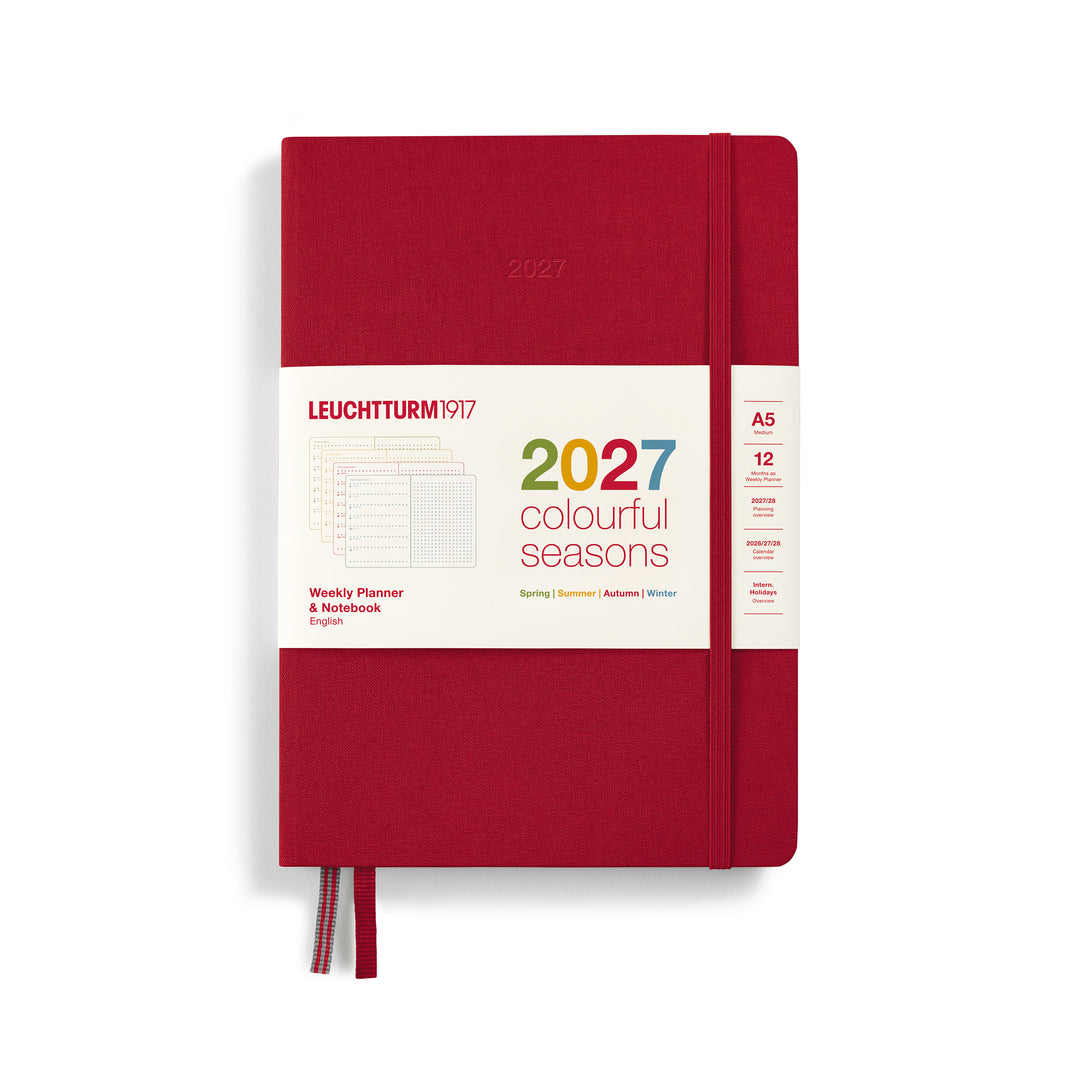 Leuchtturm1917 A5 Medium Weekly Planner &amp; Notebook 2027 Four Seasons Edition - Dotted / Maple Red