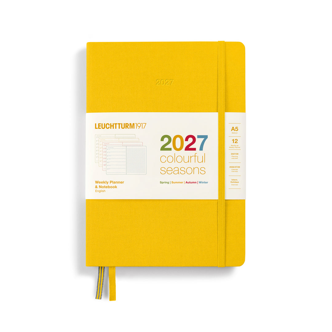 Leuchtturm1917 A5 Medium Weekly Planner &amp; Notebook 2027 Four Seasons Edition - Dotted / Sunny Yellow