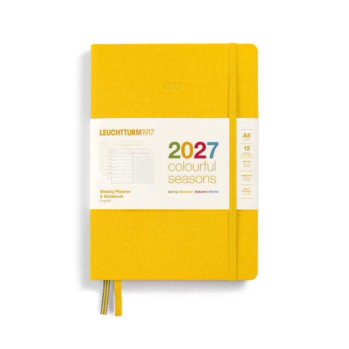 Leuchtturm1917 A5 Medium Weekly Planner &amp; Notebook 2027 Four Seasons Edition - Dotted / Sunny Yellow