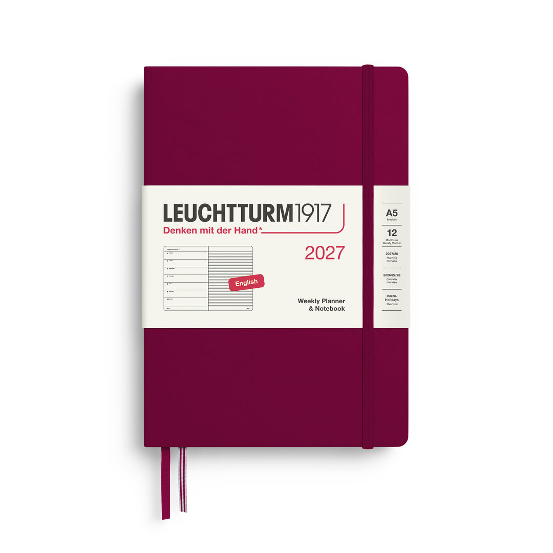 Leuchtturm1917 A5 Medium Weekly Planner &amp; Notebook 2027 - Port Red