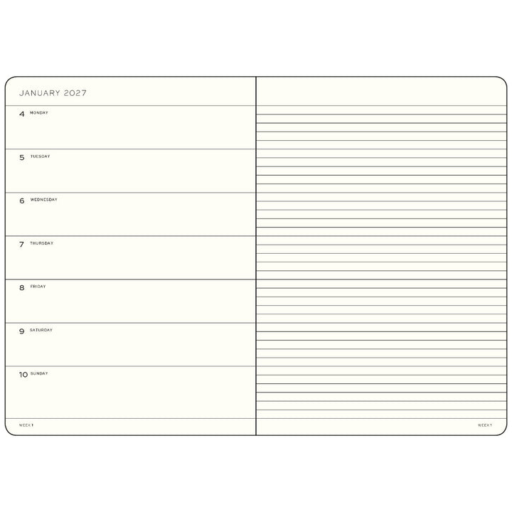 Leuchtturm1917 A5 Weekly Planner &amp; Notebook 2027 (ruled) – inside page showing January 2027 calendar and lined notes