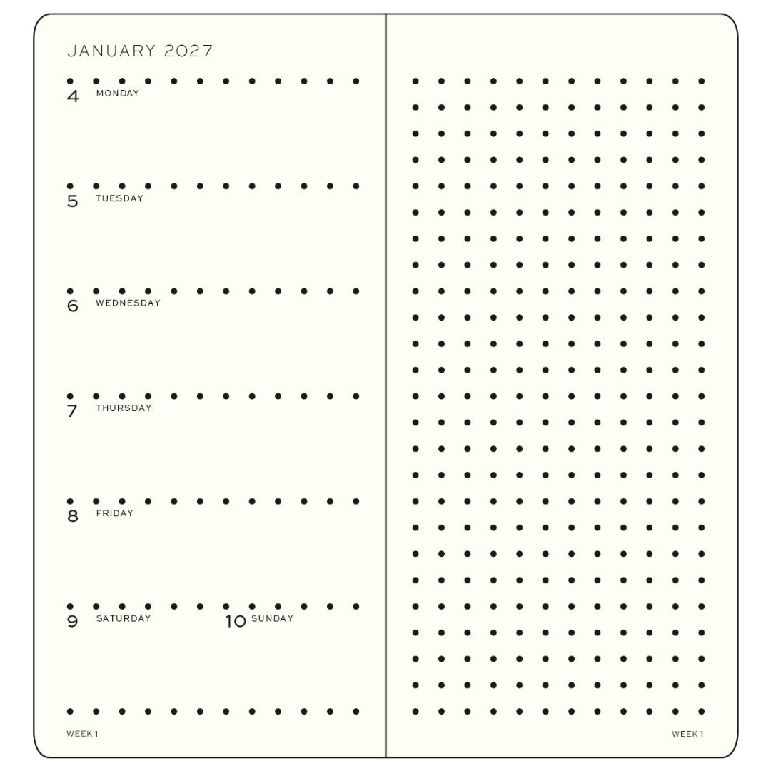 Leuchtturm1917 B6+ x A6 Wallet Weekly Planner &amp; Notebook 2027 – inside weekly page with dotted notes