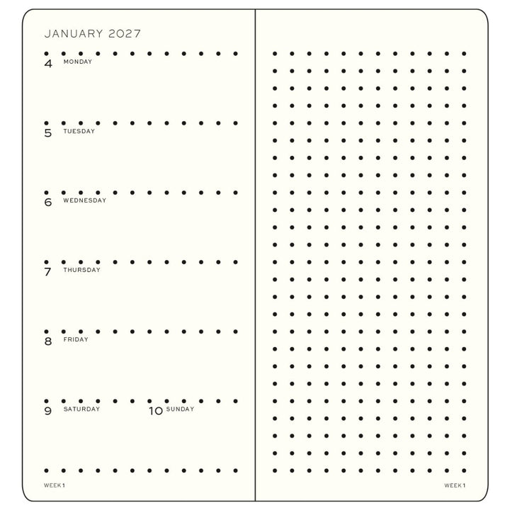 Leuchtturm1917 B6+ x A6 Wallet Weekly Planner &amp; Notebook 2027 – inside weekly page with dotted notes