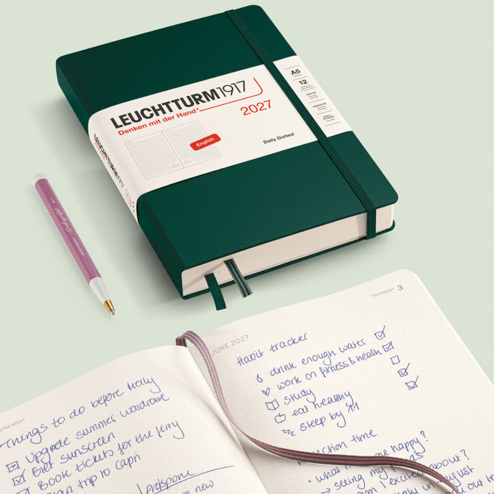 Leuchtturm1917 Daily Planner 2027 with pen – lifestyle photo