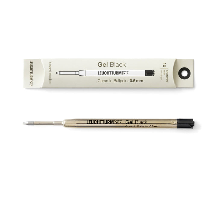 Leuchtturm1917 Drehgriffel Nr. 1 gel refill in black ink, 0.5 mm, shown with its retail packaging