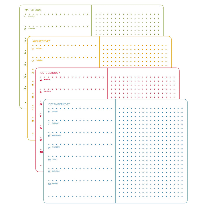 Leuchtturm1917 Colourful Seasons Edition 2027 – dotted calendar pages for March, October and December