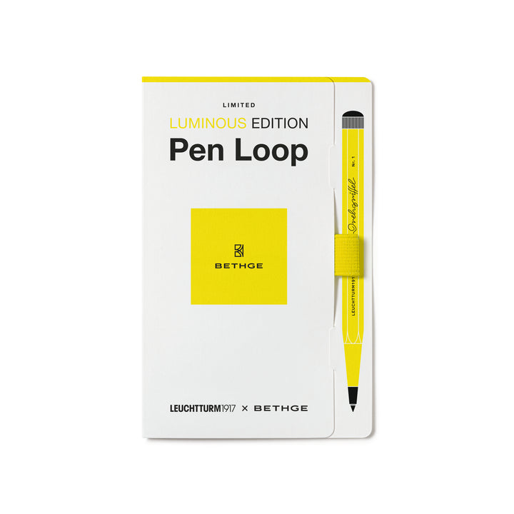Leuchtturm1917 × Bethge Luminous Edition Pen Loop in neon yellow with elastic holder.