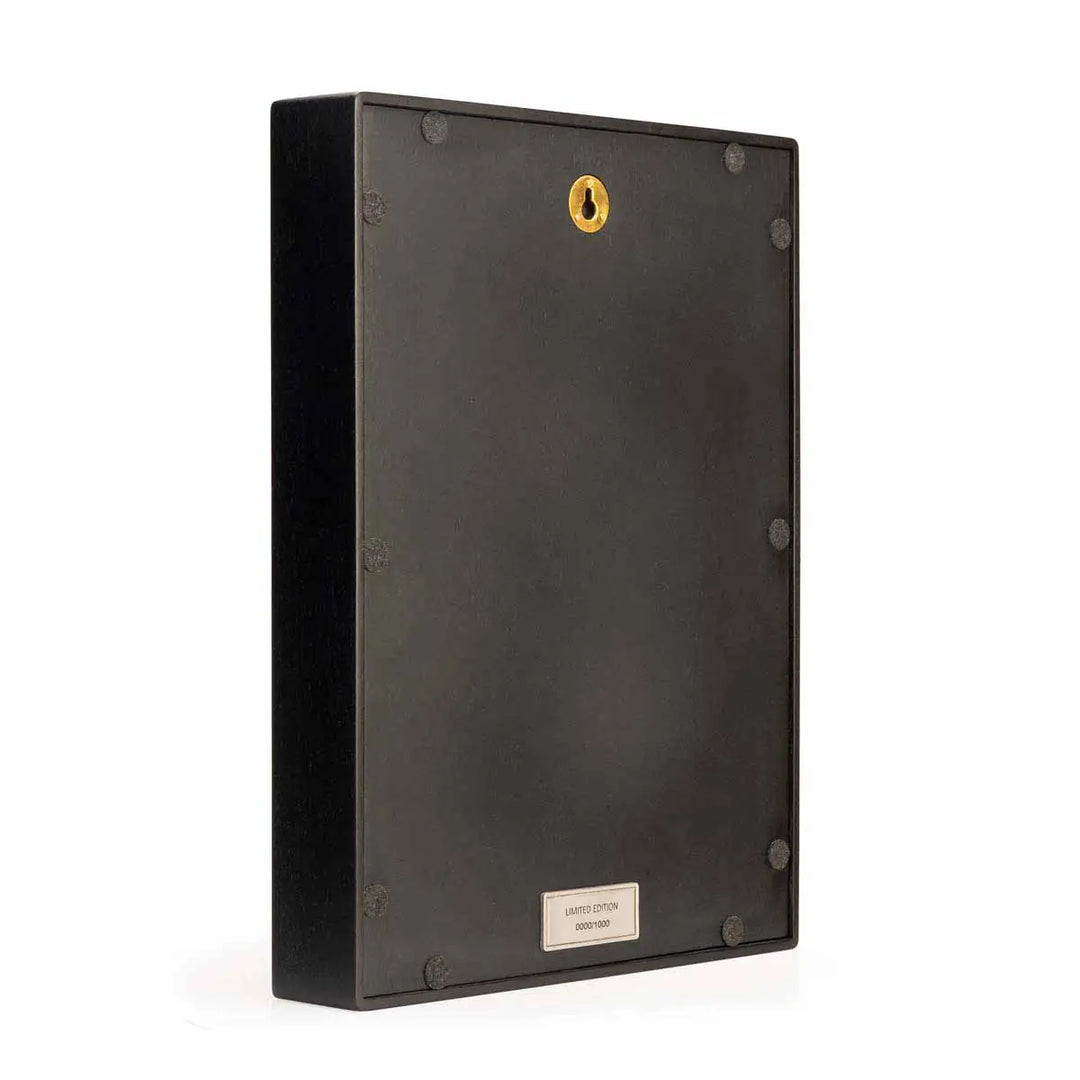 Royal Selangor [LIMITED EDITION] 2026 Year of the Horse Plaque, featuring a golden rearing horse framed by crimson waves, rocks, and clouds, set against a wan longevity pattern backdrop. The circular disc and square frame symbolize heaven and earth in harmony.