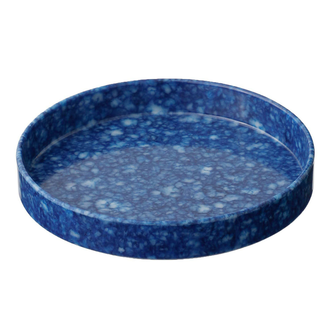 Marbled Melamine Circle Desk Tray in Navy – elegant navy marble-patterned round tray for organization.