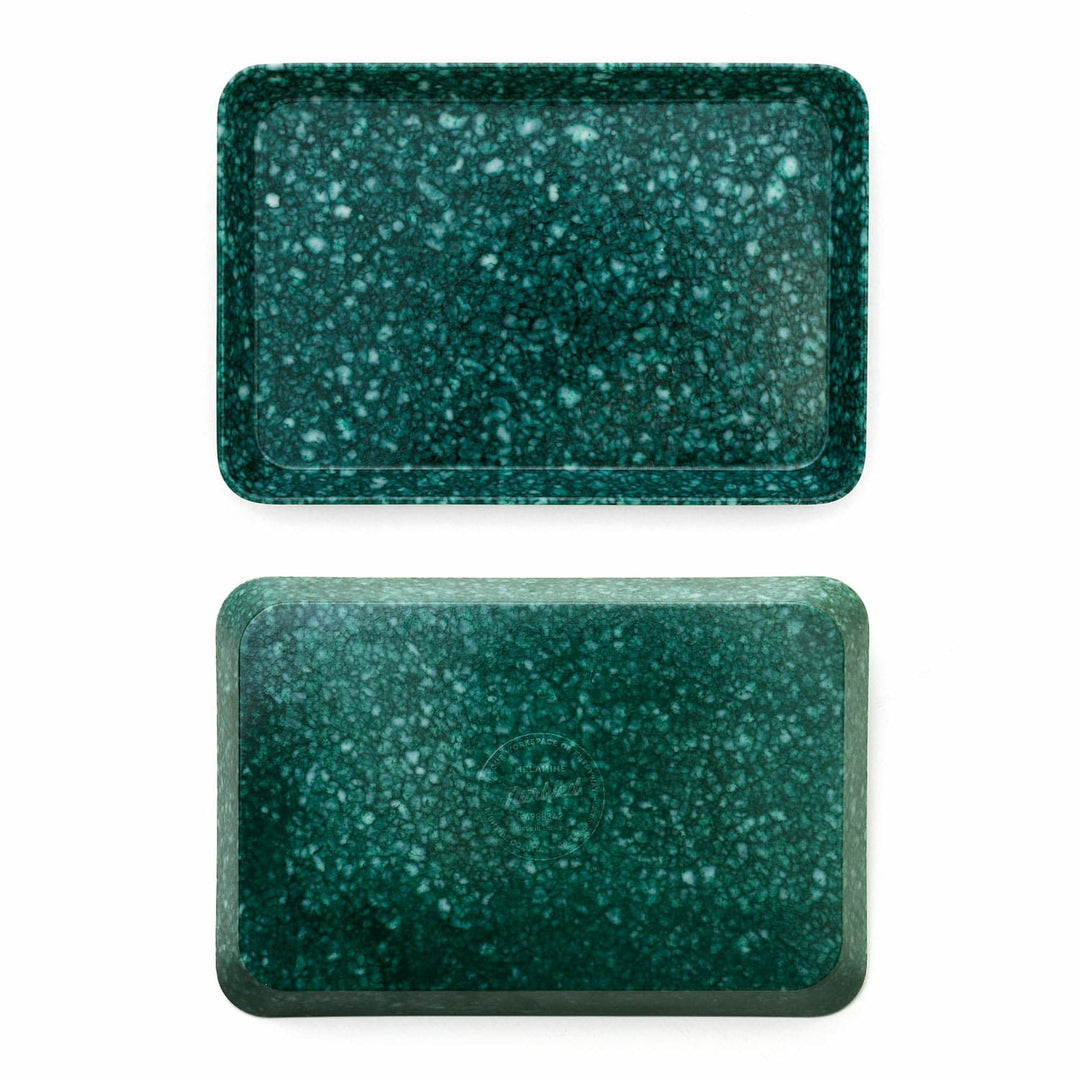 Marbled Melamine Desk Tray Medium in Dark Green – elegant marble-patterned tray for desk organization.