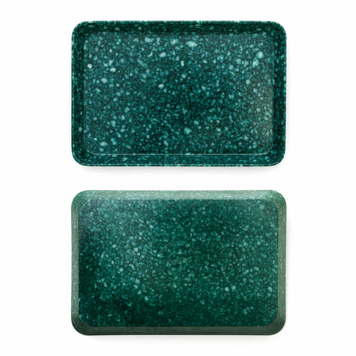 Marbled Melamine Desk Tray Medium in Dark Green – elegant marble-patterned tray for desk organization.