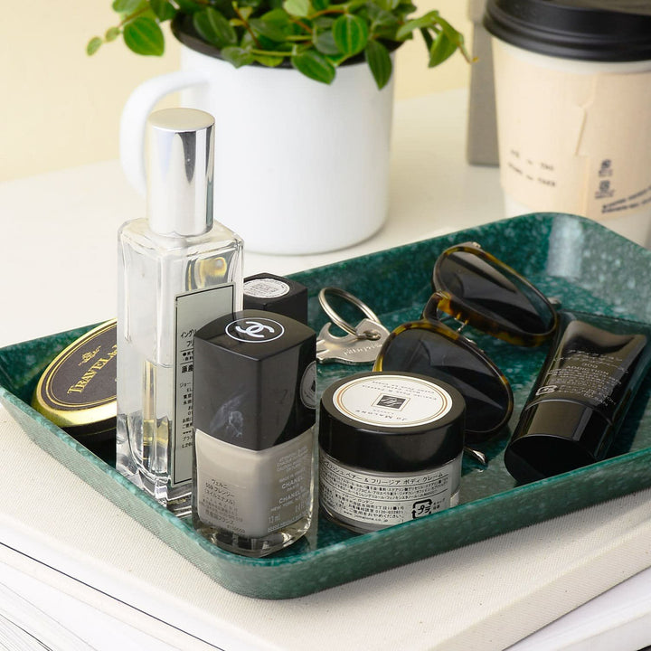 Marbled Melamine Desk Tray Medium in Dark Green – elegant marble-patterned tray for desk organization.