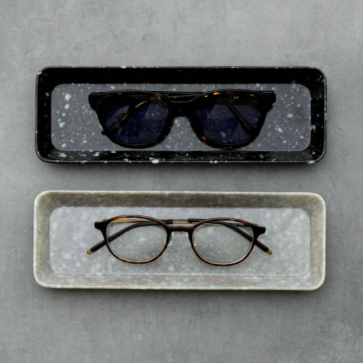 Marbled Melamine Pen Tray in Gray – slim marble-patterned desk tray for organizing pens and accessories.