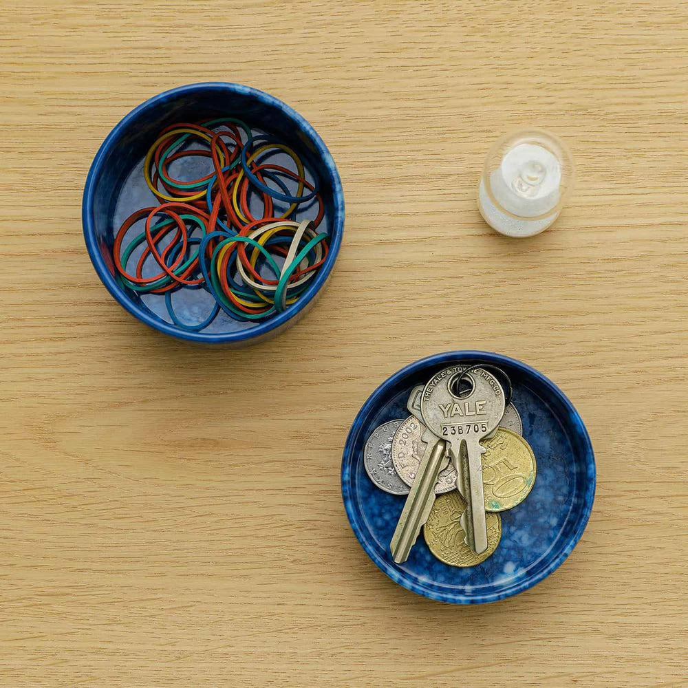 Marbled Melamine Stacking Tray Small in Navy – small navy marble-patterned organizer tray.