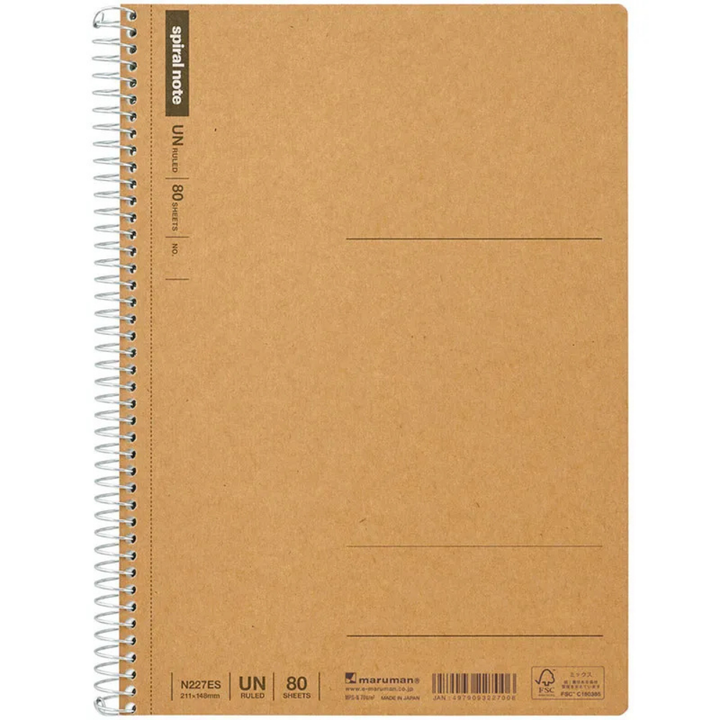 Maruman A5 Spiral Note BASIC Blank 80 Sheets — front view