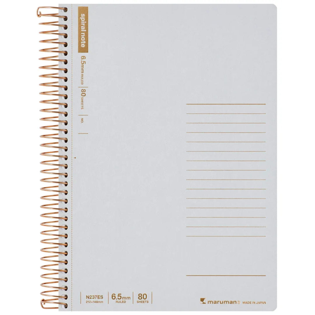 Maruman A5 Spiral Note BASIC Lined 80 sheets in grey, front cover with copper spiral binding
