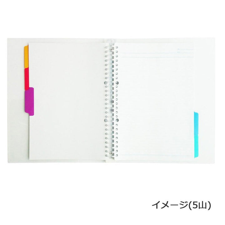 Maruman B5 laminated wide 5-tab index dividers shown inside an open ring binder