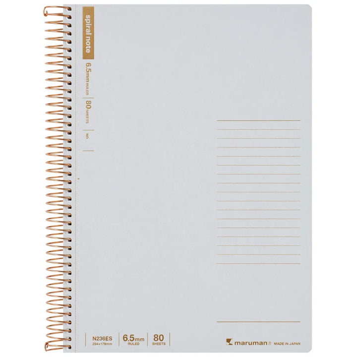 Maruman B5 Spiral Note BASIC Lined 80 sheets in grey, front cover with copper spiral binding