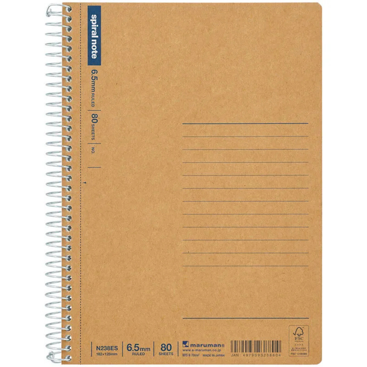 Maruman B6 Spiral Note BASIC Lined 80 Sheets — side view