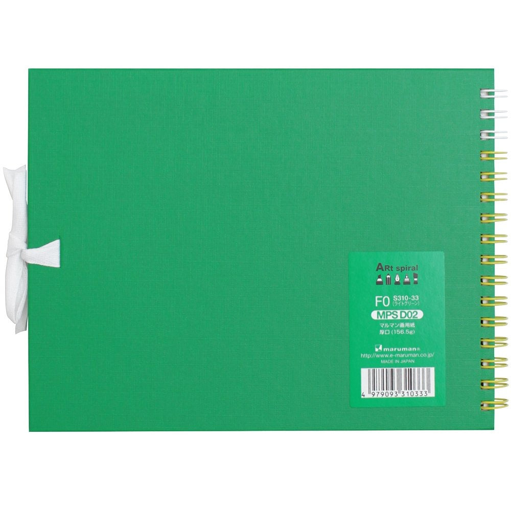 Maruman F0 Art Spiral sketchbook in light green, back cover view