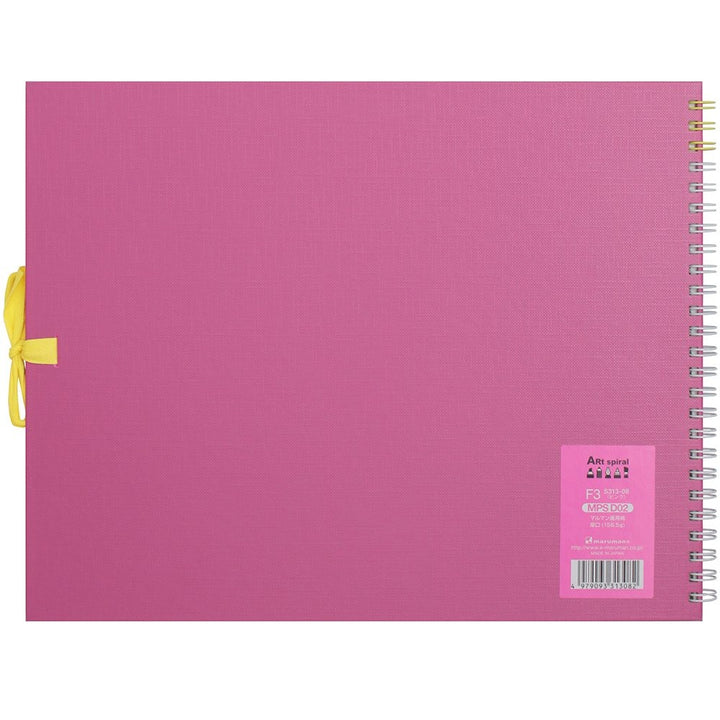Maruman F3 Art Spiral sketchbook in pink, back cover view with product label