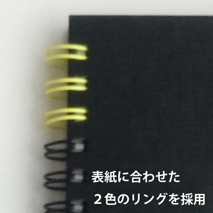 Maruman F4 Art Spiral sketchbook in black, close-up of the two-colour spiral rings