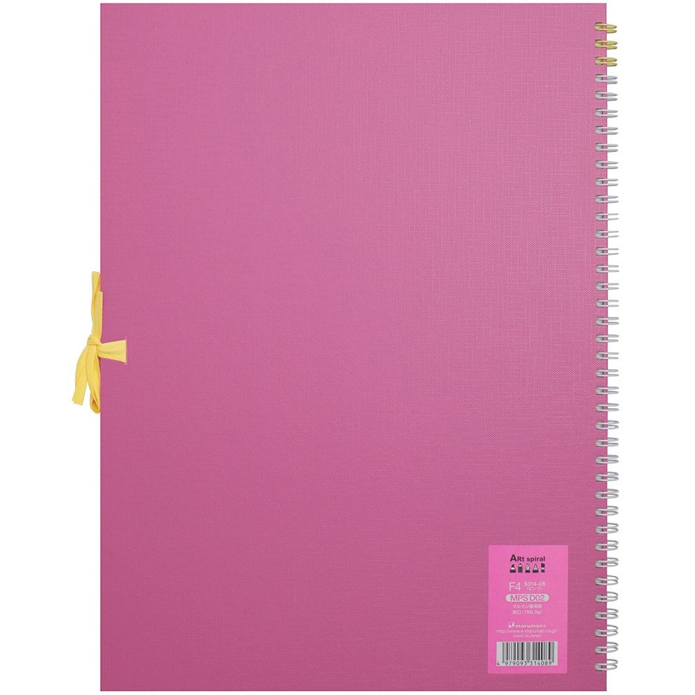 Maruman F4 Art Spiral sketchbook in pink, back cover view with product label